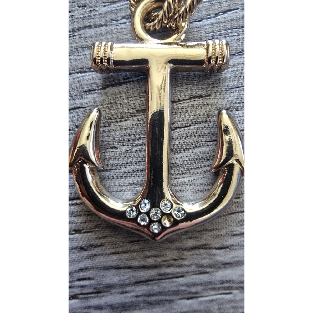 Blue & White Enamel Anchor With Gold Tone Chain Nautical Summer Beach - Picture 9 of 9